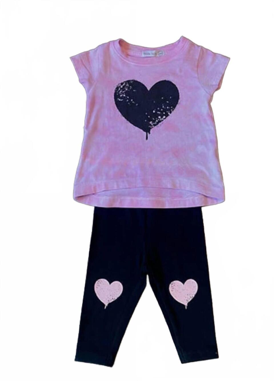 NEW LITTLE MISH kids' heart tee & leggings set in pink